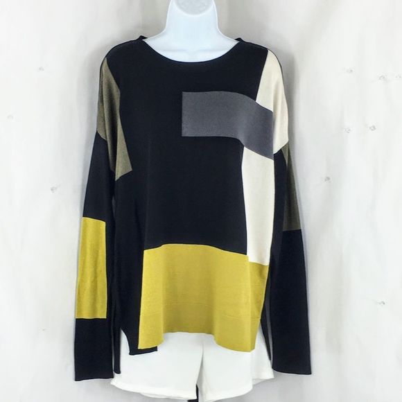 Planet by Lauren G Sweaters - Planet by Lauren G Womens Pima Cotton Crewneck Knit Black Color Block Sweater